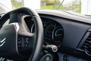 A shot of the charging display in side the cab of the van